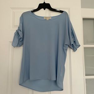 Michael Kors Light Baby Blue Short Sleeve Blouse with Arm Cut Outs